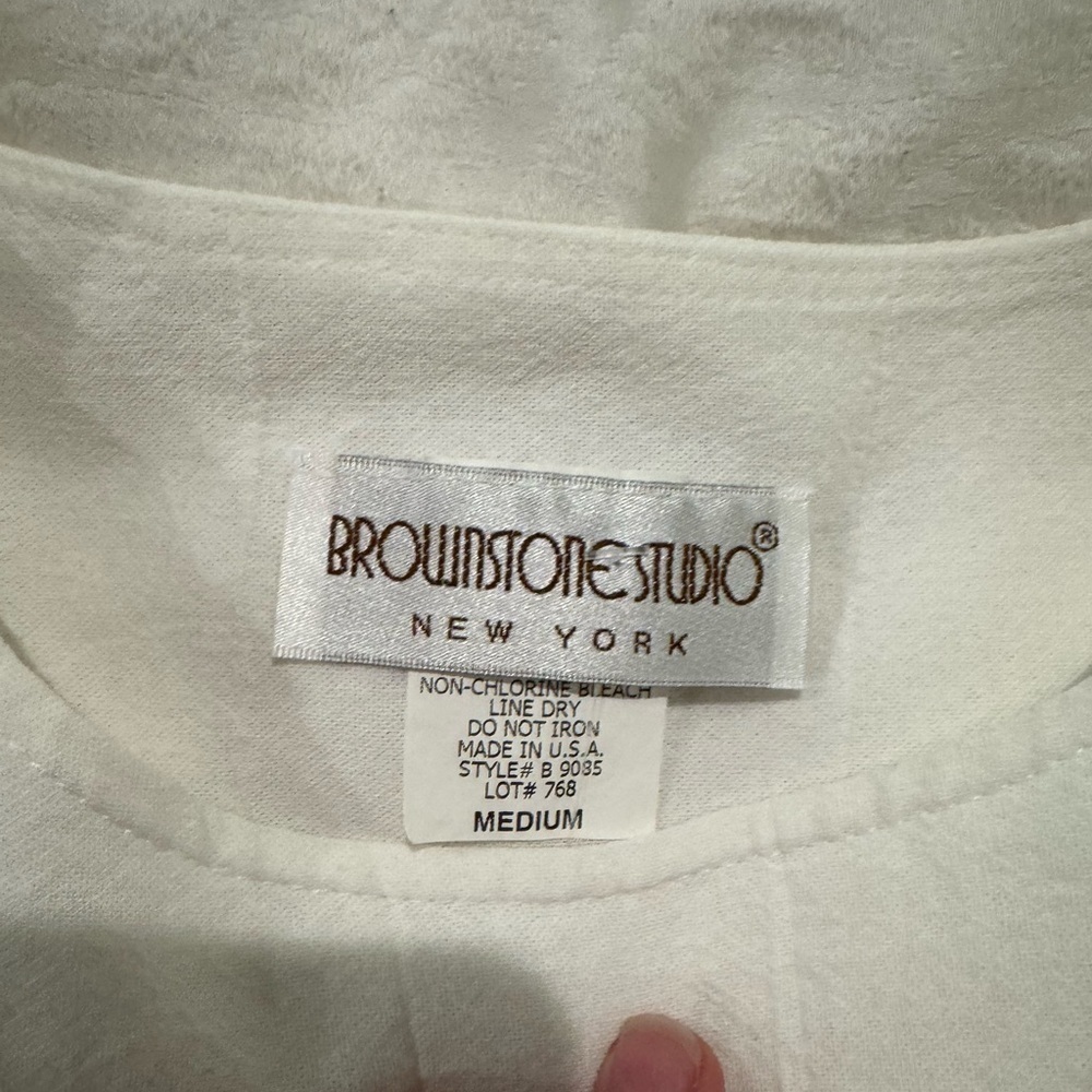 Brownstone studio tie waist boat neck blouse white lightweight airy - Picture 5 of 8